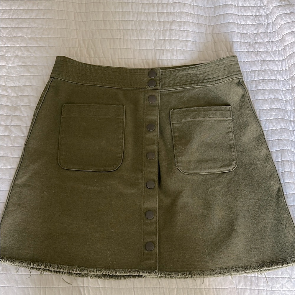 Olive Button-Front A-Line Skirt Madewell